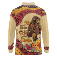 Black History Month Long Sleeve Polo Shirt African Woman Afro I Am The Storm - Wonder Print Shop