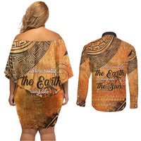 African Women Couples Matching Off Shoulder Short Dress and Long Sleeve Button Shirt She Is Rooted In The Earth and Rising Like The Sun - Wonder Print Shop