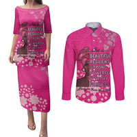 African Women Couples Matching Puletasi and Long Sleeve Button Shirt Black Beautiful Brave and Bressed - Pink Color - Wonder Print Shop