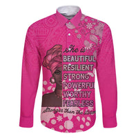 African Women Family Matching Long Sleeve Bodycon Dress and Hawaiian Shirt Black Beautiful Brave and Bressed - Pink Color - Wonder Print Shop