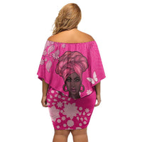 African Women Family Matching Off Shoulder Short Dress and Hawaiian Shirt Black Beautiful Brave and Bressed - Pink Color - Wonder Print Shop