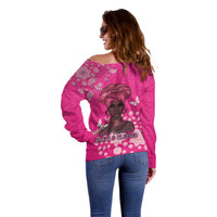 African Women Off Shoulder Sweater Black Beautiful Brave and Bressed - Pink Color - Wonder Print Shop