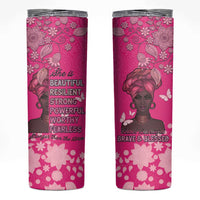 African Women Skinny Tumbler Black Beautiful Brave and Bressed - Pink Color - Wonder Print Shop