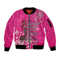 African Women Sleeve Zip Bomber Jacket Black Beautiful Brave and Bressed - Pink Color - Wonder Print Shop
