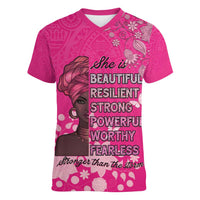 African Women Women V-Neck T-Shirt Black Beautiful Brave and Bressed - Pink Color - Wonder Print Shop