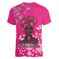 African Women Women V-Neck T-Shirt Black Beautiful Brave and Bressed - Pink Color - Wonder Print Shop