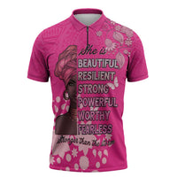 African Women Zipper Polo Shirt Black Beautiful Brave and Bressed - Pink Color - Wonder Print Shop
