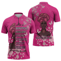 African Women Zipper Polo Shirt Black Beautiful Brave and Bressed - Pink Color - Wonder Print Shop