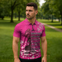 African Women Zipper Polo Shirt Black Beautiful Brave and Bressed - Pink Color - Wonder Print Shop