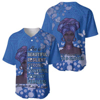 African Women Baseball Jersey Black Beautiful Brave and Bressed - Blue Color - Wonder Print Shop