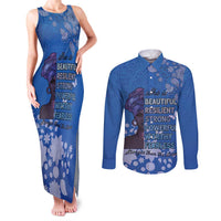 African Women Couples Matching Tank Maxi Dress and Long Sleeve Button Shirt Black Beautiful Brave and Bressed - Blue Color - Wonder Print Shop