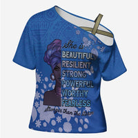 African Women Cross Shoulder Shirt Black Beautiful Brave and Bressed - Blue Color - Wonder Print Shop