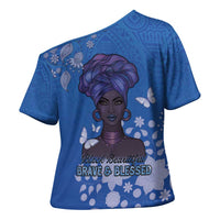 African Women Cross Shoulder Shirt Black Beautiful Brave and Bressed - Blue Color - Wonder Print Shop
