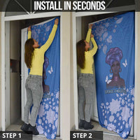 African Women Door Cover Black Beautiful Brave and Bressed - Blue Color - Wonder Print Shop