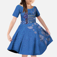 African Women Family Matching Long Sleeve Bodycon Dress and Hawaiian Shirt Black Beautiful Brave and Bressed - Blue Color - Wonder Print Shop