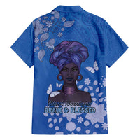 African Women Family Matching Long Sleeve Bodycon Dress and Hawaiian Shirt Black Beautiful Brave and Bressed - Blue Color - Wonder Print Shop