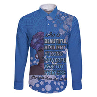 African Women Family Matching Long Sleeve Bodycon Dress and Hawaiian Shirt Black Beautiful Brave and Bressed - Blue Color - Wonder Print Shop