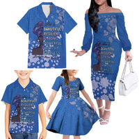 African Women Family Matching Off The Shoulder Long Sleeve Dress and Hawaiian Shirt Black Beautiful Brave and Bressed - Blue Color - Wonder Print Shop