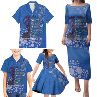 African Women Family Matching Puletasi and Hawaiian Shirt Black Beautiful Brave and Bressed - Blue Color - Wonder Print Shop