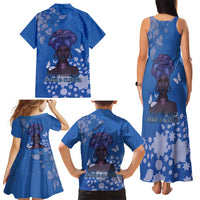 African Women Family Matching Tank Maxi Dress and Hawaiian Shirt Black Beautiful Brave and Bressed - Blue Color - Wonder Print Shop