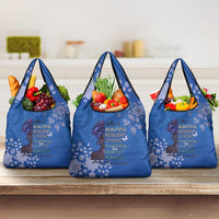 African Women Grocery Bag Black Beautiful Brave and Bressed - Blue Color - Wonder Print Shop