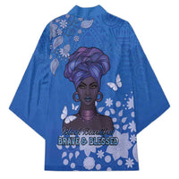 African Women Kimono Black Beautiful Brave and Bressed - Blue Color - Wonder Print Shop