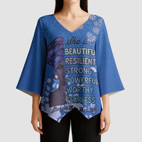 African Women Kimono Sleeve Blouse Black Beautiful Brave and Bressed - Blue Color - Wonder Print Shop