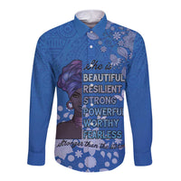 African Women Long Sleeve Button Shirt Black Beautiful Brave and Bressed - Blue Color - Wonder Print Shop