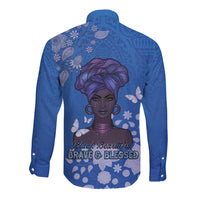 African Women Long Sleeve Button Shirt Black Beautiful Brave and Bressed - Blue Color - Wonder Print Shop