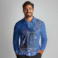 African Women Long Sleeve Polo Shirt Black Beautiful Brave and Bressed - Blue Color - Wonder Print Shop