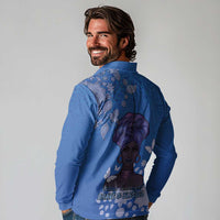 African Women Long Sleeve Polo Shirt Black Beautiful Brave and Bressed - Blue Color - Wonder Print Shop