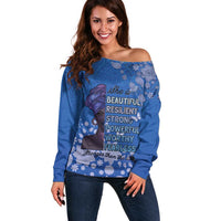 African Women Off Shoulder Sweater Black Beautiful Brave and Bressed - Blue Color - Wonder Print Shop