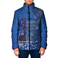 African Women Padded Jacket Black Beautiful Brave and Bressed - Blue Color - Wonder Print Shop