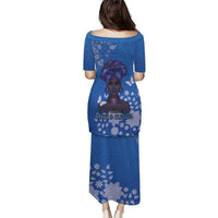 African Women Puletasi Black Beautiful Brave and Bressed - Blue Color - Wonder Print Shop
