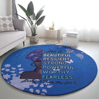 African Women Round Carpet Black Beautiful Brave and Bressed - Blue Color - Wonder Print Shop