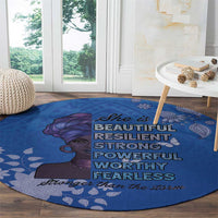 African Women Round Carpet Black Beautiful Brave and Bressed - Blue Color - Wonder Print Shop