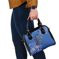 African Women Shoulder Handbag Black Beautiful Brave and Bressed - Blue Color - Wonder Print Shop