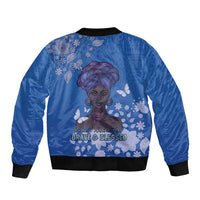 African Women Sleeve Zip Bomber Jacket Black Beautiful Brave and Bressed - Blue Color - Wonder Print Shop