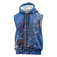 African Women Sleeveless Zip Hoodie Black Beautiful Brave and Bressed - Blue Color - Wonder Print Shop