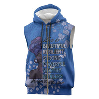 African Women Sleeveless Zip Hoodie Black Beautiful Brave and Bressed - Blue Color - Wonder Print Shop