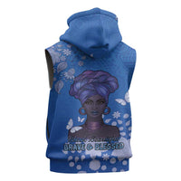 African Women Sleeveless Zip Hoodie Black Beautiful Brave and Bressed - Blue Color - Wonder Print Shop