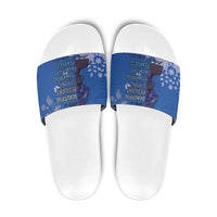 African Women Slide Sandals Black Beautiful Brave and Bressed - Blue Color - Wonder Print Shop