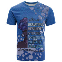 African Women T Shirt Black Beautiful Brave and Bressed - Blue Color - Wonder Print Shop