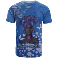African Women T Shirt Black Beautiful Brave and Bressed - Blue Color - Wonder Print Shop