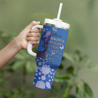 African Women Tumbler With Handle Black Beautiful Brave and Bressed - Blue Color - Wonder Print Shop