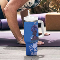 African Women Tumbler With Handle Black Beautiful Brave and Bressed - Blue Color - Wonder Print Shop
