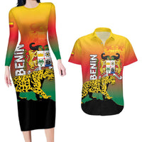 Personalized Benin National Day Couples Matching Long Sleeve Bodycon Dress and Hawaiian Shirt Leopard With Coat Of Arms - Wonder Print Shop