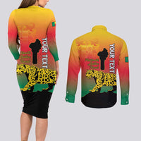 Personalized Benin National Day Couples Matching Long Sleeve Bodycon Dress and Long Sleeve Button Shirt Leopard With Coat Of Arms - Wonder Print Shop