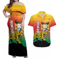 Personalized Benin National Day Couples Matching Off Shoulder Maxi Dress and Hawaiian Shirt Leopard With Coat Of Arms - Wonder Print Shop