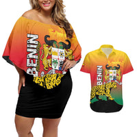 Personalized Benin National Day Couples Matching Off Shoulder Short Dress and Hawaiian Shirt Leopard With Coat Of Arms - Wonder Print Shop